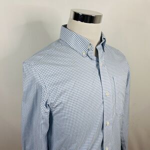 Duluth Trading Co Small Trim Fit Work Shirt Blue White Plaid Cotton Button Down